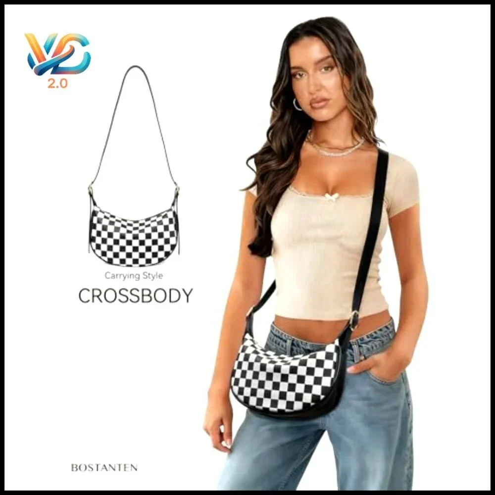 Vegan Leather Hobo Crossbody Bag with Adjustable Strap, Recycled Material - Picture 4 of 7